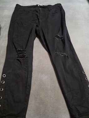 Celebity Pink Women’s Distressed Black Jeans with Grommet Detail